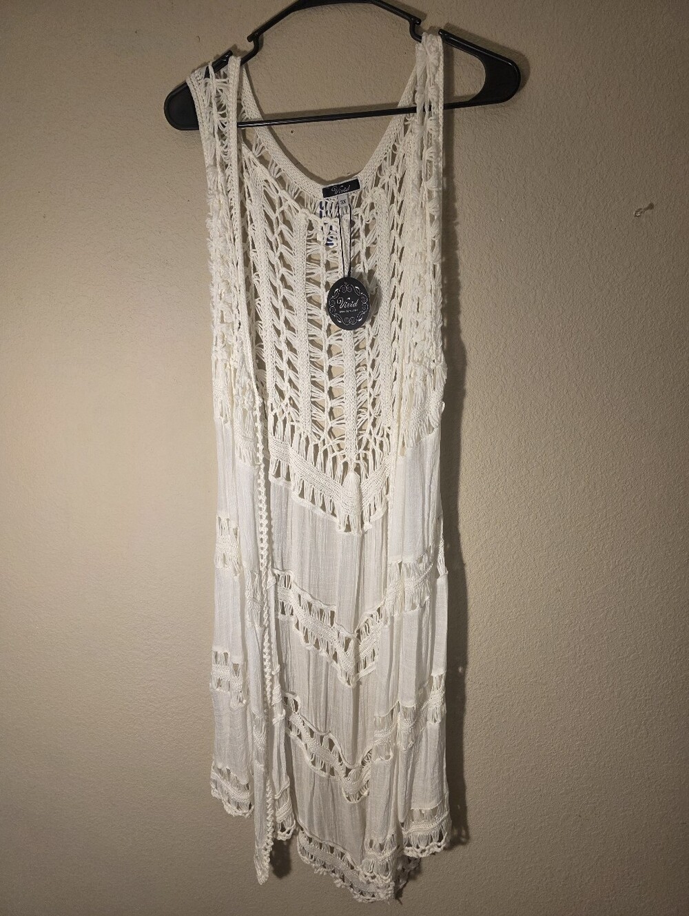 Unbranded Off White Crochet Accent Vest - Lightweight Layering